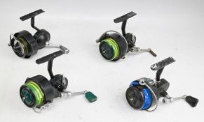 Collection of 4x Mitchell 314 and CAP reels, including one half bail, alloy handle, one green