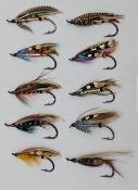 Set of 10 Dressed Hardy Pattern Salmon Flies, on eyed hooks, 1x size 5/0, 3x size 4/0, 3x size 3/