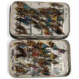 Malloch's black japanned large salmon fly case with 2x swing leaves, 8" x 5" x 1 ½" with 150
