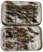 Malloch's black japanned large salmon fly case with 2x swing leaves, 8