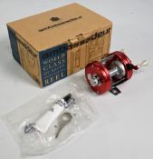 ABU Ambassadeur 2500C Nostalgia multiplier reel in red finish, stamped 070008, twin handled, star