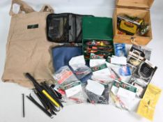 Mixed lot of spinning lures including many Flying C in packets, leads, shot, mixed spinning