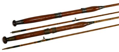 W R Pape Newcastle on Tyne split cane spinning rod, 6ft 2pc alloy sliding reel fittings and