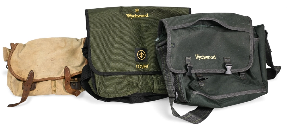 A collection of fishing items, as follows: Liddesdale canvas and leather shoulder bag, 12" x 8", 2