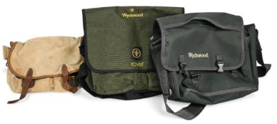 A collection of fishing items, as follows: Liddesdale canvas and leather shoulder bag, 12