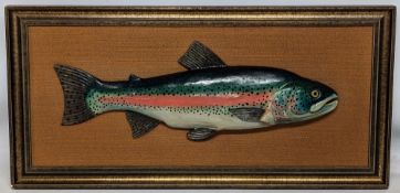 Resin Model of a Salmon c1980, on frame with hessian backing - a good decorative item 40cm x 84cm