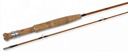 A fine unnamed split cane trout fly rod, 6ft 2pc alloy reel fittings and collars, red agate butt