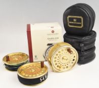 A fine Hardy Gold Sovereign 9/10 alloy salmon fly reel Serial No 100, with 2 spare spools, 3 ¾