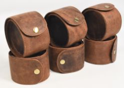 6x Unused leather reel cases with press stud fastener, suitable for reels up to 3 ½