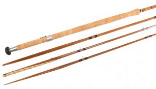 Fine J S Sharpe Ltd Aberdeen impregnated split cane spliced salmon fly rod, 14ft 3pc line 10/11#