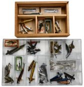 Collection of over 50x artificial lures by Allcocks, Rublex and Helix, made up of devons, quill