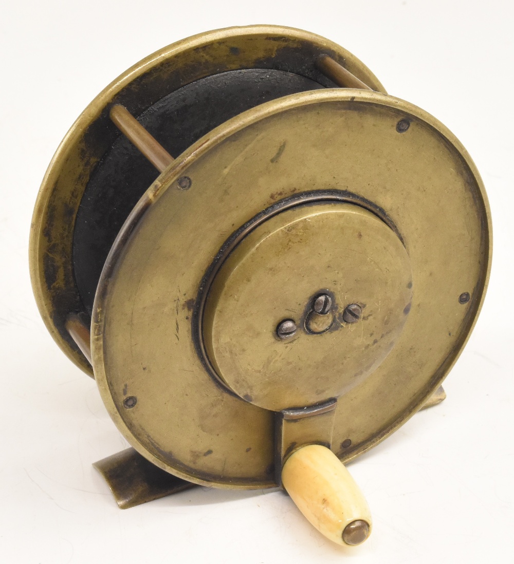Extremely rare Chas Farlow Maker, 191 Strand, London 3 ¾" all brass salmon fly reel, with rotating - Image 2 of 3