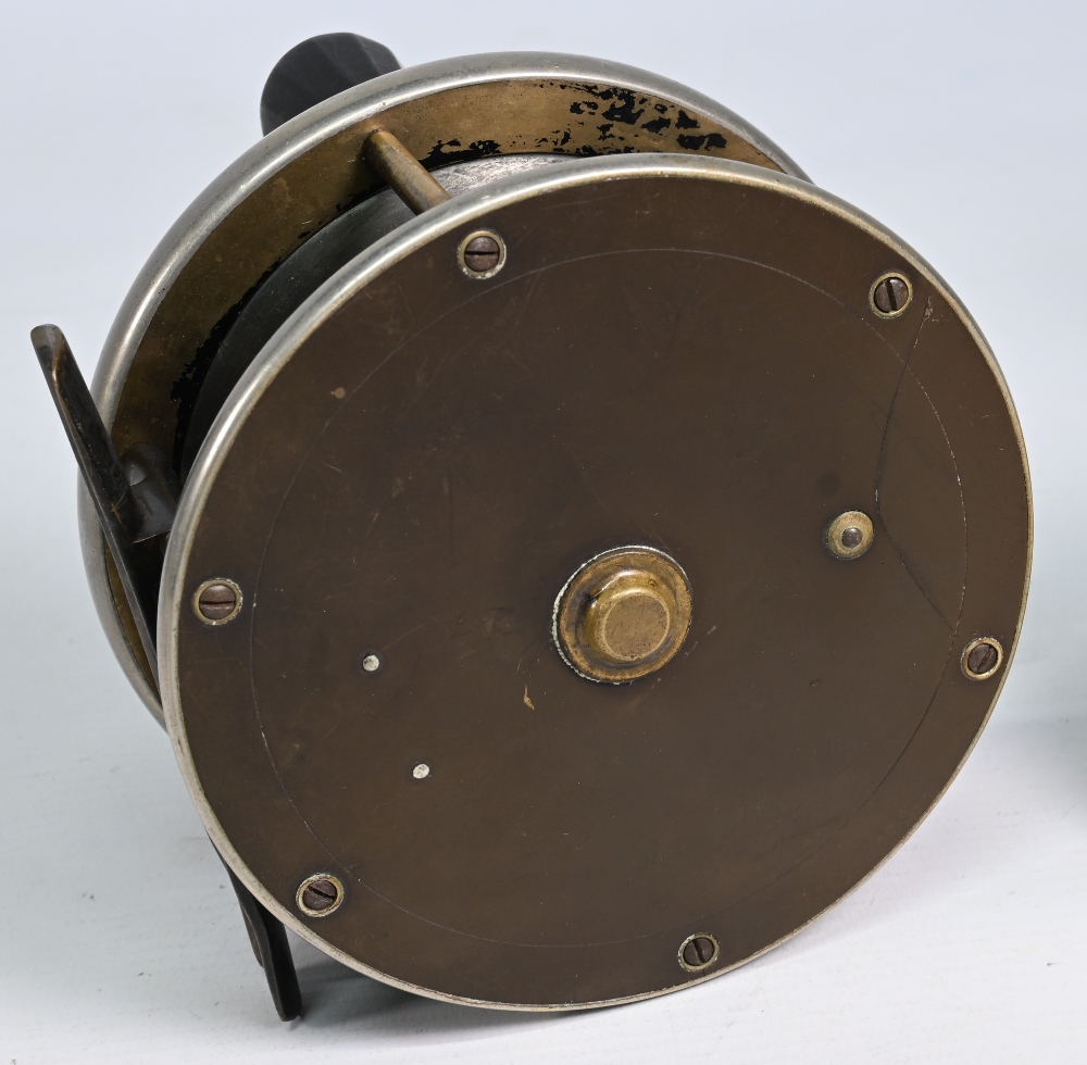 Mallochs brass and ebonite "Sun & Planet" salmon reel 4 ½" wide spool with original faceted - Image 2 of 2