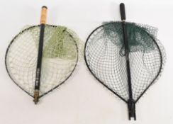 2x Fishing Landing Nets, an unbranded telescopic net with cork handle and a folding Shakespeare net