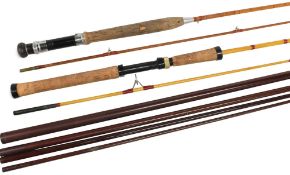 A collection comprising rods and rod blanks, as follows: Unnamed split cane trout fly rod, 9ft