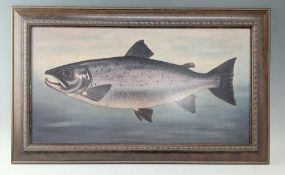 Alexandra Churchill Atlantic Salmon - original art painting oil on board - size #48cm x 79cm