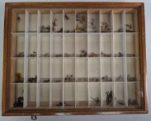 Fishing Tackle Trout Fly Display Case, hinged glass top with multiple compartments, mahogany shop