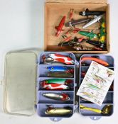 Good collection of Mepps metal spinners, vintage/modern, sizes 01 and 2, plus assorted metal spoons,