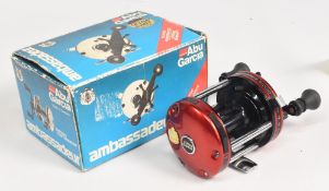 ABU Ambassadeur 6000 multiplier reel high speed, in red finish, foot stamped 89-0-96-91, star