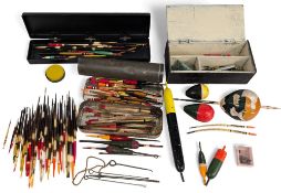 Period Fishing Floats: good collection to include quill examples cork bobbers, and other fishing