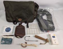 Daiwa Fishing Satchel: nylon with detachable liner, multi pockets, wide webbing shoulder strap -