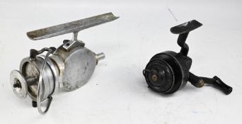 An unusual scratch built alloy RHW spinning reel, manual bail arm, reciprocating drum, oversized