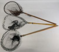 3x Period Fishing Nets, to include a folding Allcock's net with wooden handles