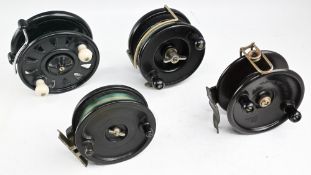 Collection of Bakelite reels, made up of: Allcock Aerialite centre pin reel, 4