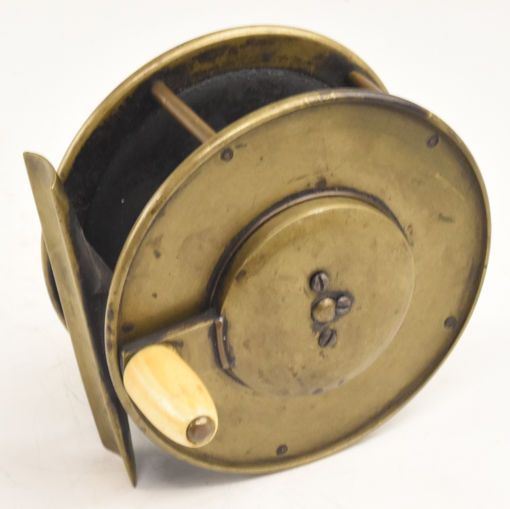 Extremely rare Chas Farlow Maker, 191 Strand, London 3 ¾" all brass salmon fly reel, with rotating - Image 3 of 3