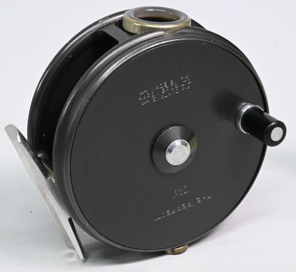 Hardy Bros "The Perfect" alloy trout fly reel, 3 3/8" ventilated spool, black handle, milled rim - Image 2 of 3