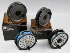 2x J W Young Pridex alloy fly reels, grey bobble finish, one in correct box, one in a Pridex 4