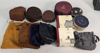 Empty Fishing Reel Cases, to include a Hardy nylon case, a House of Hardy bag empty Hardy reel box