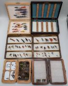 5x Fly Fishing Cases, two nice fitted small cases with trout flies and salmon flies, two boxes are