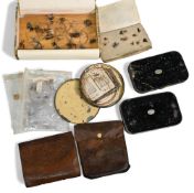 Collection as follows: 2x Malloch alloy black japanned fly tins, both 6