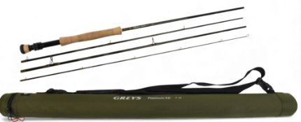 Greys Alnwick Platinum XD Saltwater carbon trout fly rod, 9ft 4pc line 8#, alloy double uplocking