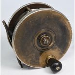 Mallochs brass and ebonite "Sun & Planet" salmon reel 4 ½" wide spool with original faceted