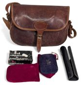 Quality Gunslips leather Cartridge Bag with shooting accessories, holder and hand warmers