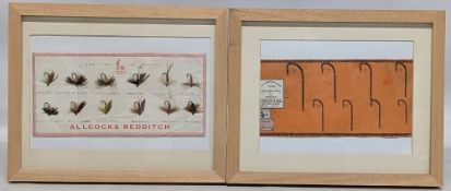 2x Framed Salesman Samples of Flies and Hooks Cards - Allcocks of Redditch flies and W Bartlett &