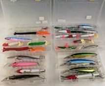 Collection of over 30 saltwater lures, up to 20cms long, makers include Yo-zuri, Rapala, Popa dog,
