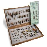 Bob Church & Co Northampton large wood fly box, 13" x 8" x 1 ½", brass hinges and catch, lined