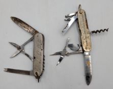 Anglers Knives: (2) Pegley Davies multi blade angler's knife with various attachments, hook scale