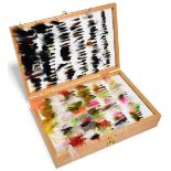 Ron Thompson 4-side wooden fly box with foam lining, 11 ½" x 7 ½" x 2 ½" brass hinges and lathes,