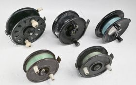 5x vintage Bakelite reels, models include Paramount, the Milbro, the Morelee, the Leemore & a Fuji