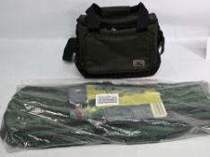 Crane Fishing Tackle Bags, to include an unused textile rod bag, small shoulder fishing tackle bag
