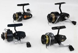 4x vintage Mitchell reels, a 309 RHW Prince, good black finish, a Mitchell 408 Special, LHW in
