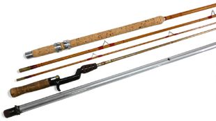 True Temper made by the American Fork & Hoe Co, Geneva, Ohio bait casting stepped steel rod, 5ft 2pc