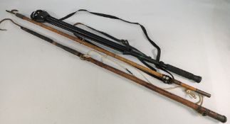 Period Fishing Gaff with bamboo handle and brass fittings, comes with a boat hook with wooden handle