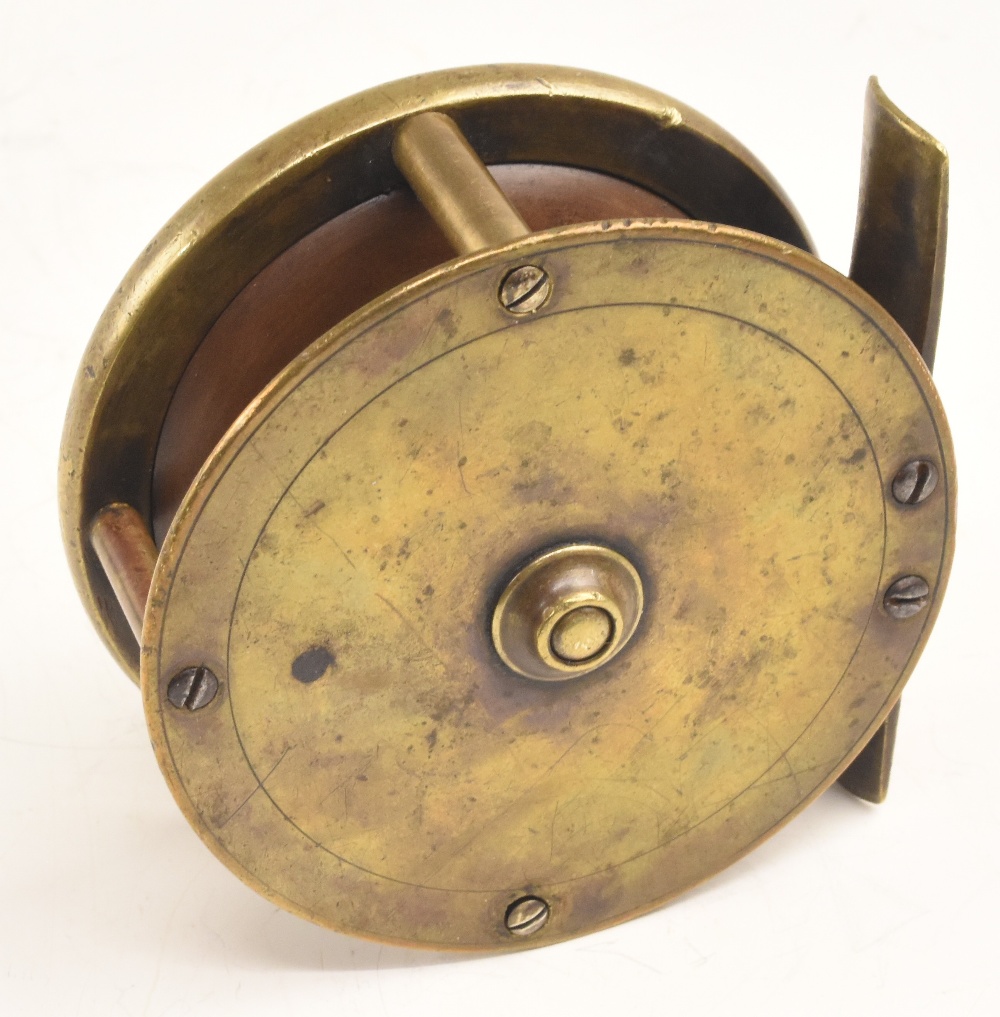 Early and rare Malloch Sun and Planet 3" diameter all brass reel, faceplate simply stamped "Patent", - Image 2 of 2