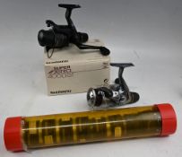 Shimano reels and spools, as follows: Aero Match XT-7, good bail, rear tensioner, free spool, in box