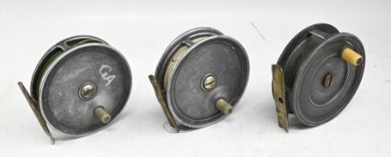 3x vintage narrow drum alloy dry fly reels, Carter of London 3 ½